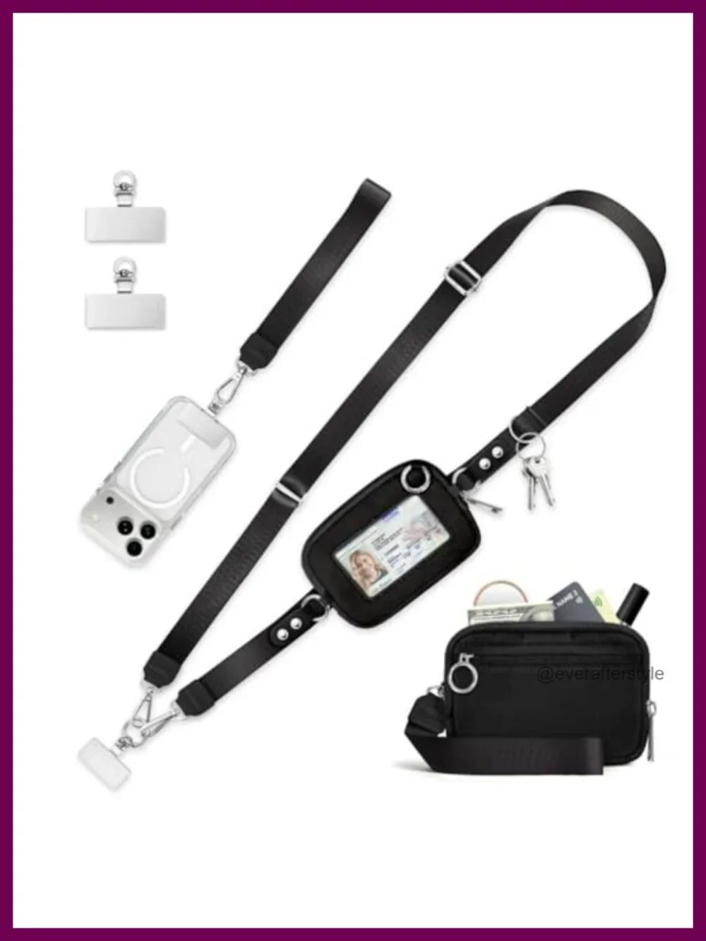 Crossbody Phone Lanyard Strap with Detachable RFID Wallet, Adjustable Neoprene
